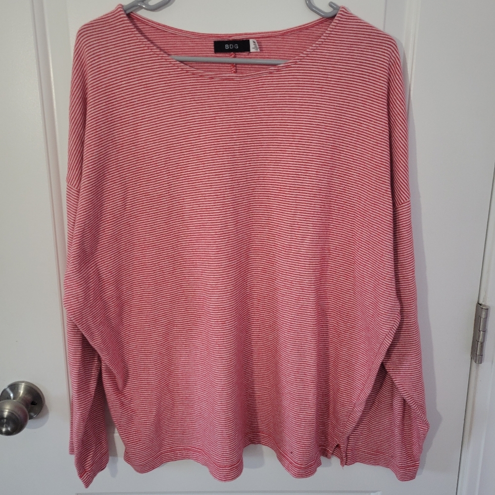 BDG Red & White Striped Long Sleeve Top